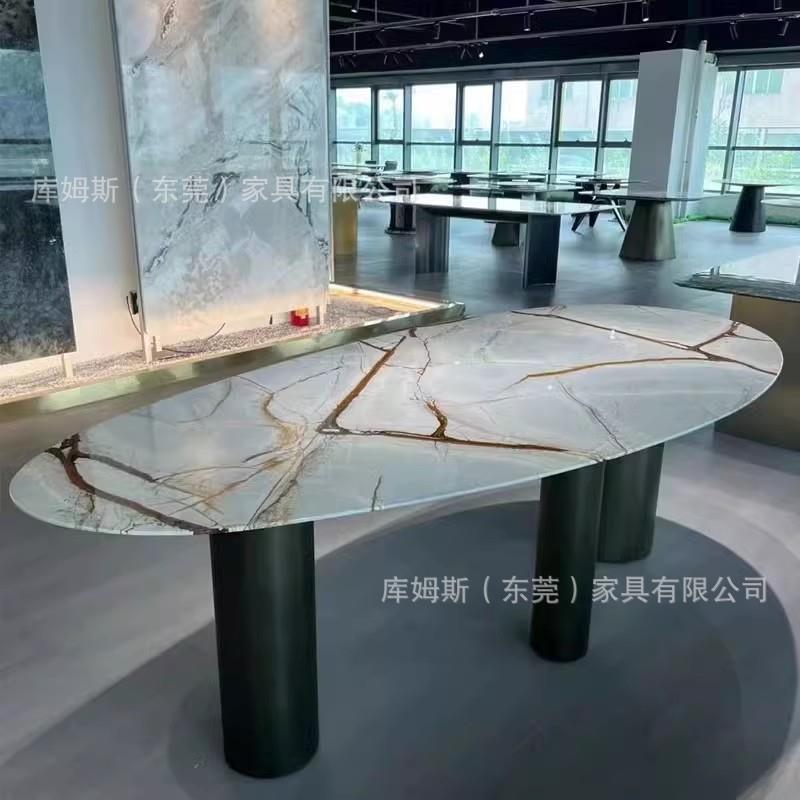 意大利欧式极简天然大理石餐桌现代别墅样板房西餐厅椭圆形餐桌