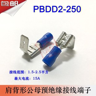 PBDD2 250肩背形公母一体预绝缘接线端子线耳线鼻子黄铜1000只