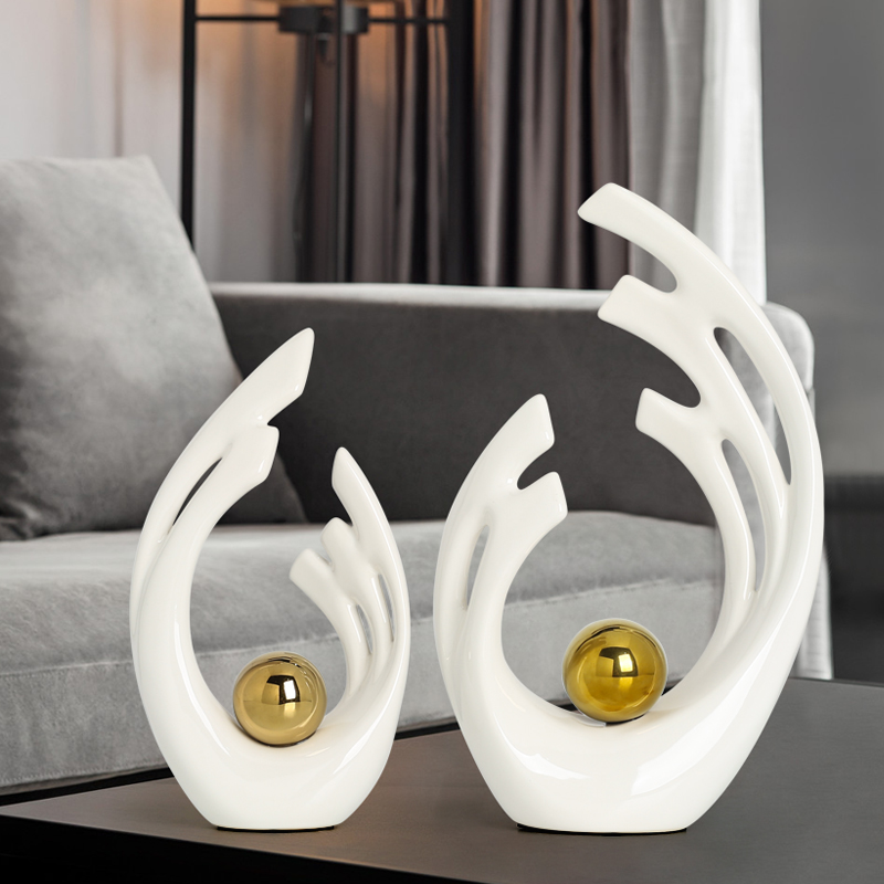 轻奢高档陶瓷工艺品白色玄关电视柜客厅现代简约酒柜装饰品摆件