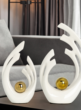 轻奢高档陶瓷工艺品白色玄关电视柜客厅现代简约酒柜装饰品摆件