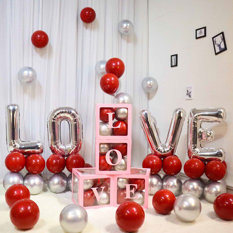求婚惊喜表白布置love字母气球装饰酒店室内用品网红透明盒子套装
