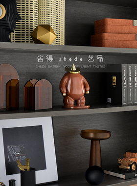 现代轻奢酒店公寓样板间展厅书房客厅书柜软装饰品陈列小摆件组合