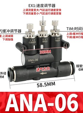 小型气动可调气缓冲接头ANA带速度调节时间气缸缓冲器SA-06/08/10