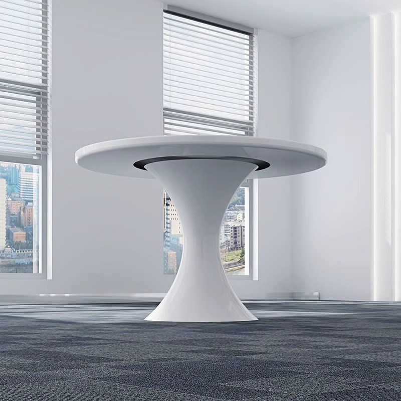 白色圆形会议室烤漆洽谈桌简约现小型4S店会客接待会议桌椅组合