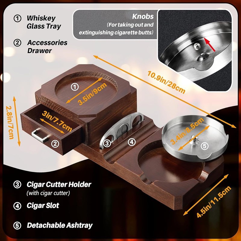 木质烟灰缸杯垫威士忌杯托酒杯架抽屉雪茄烟灰缸钢槽雪茄烟灰缸