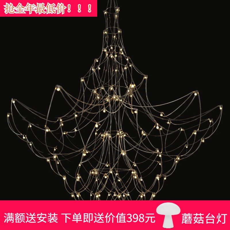 楼梯长吊灯别墅大厅loft复式楼挑空中空跃层客厅大吊灯萤火虫吊灯