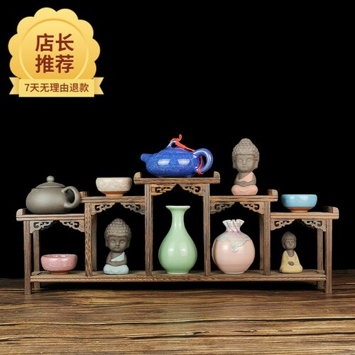 鸡翅木实木中式茶具架 多宝阁小博古架 绿植花架摆件  茶壶盆景架