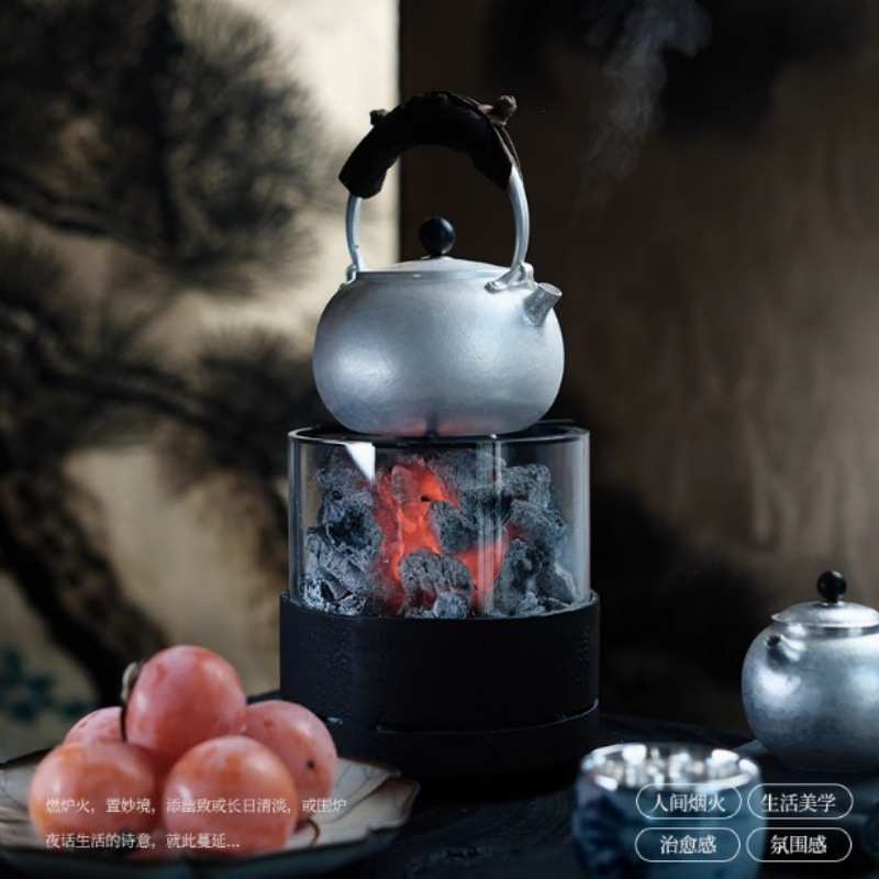 围炉煮茶日式炉事可观火炭炉铸铁家用茶室户外明火煮茶炉煮茶器