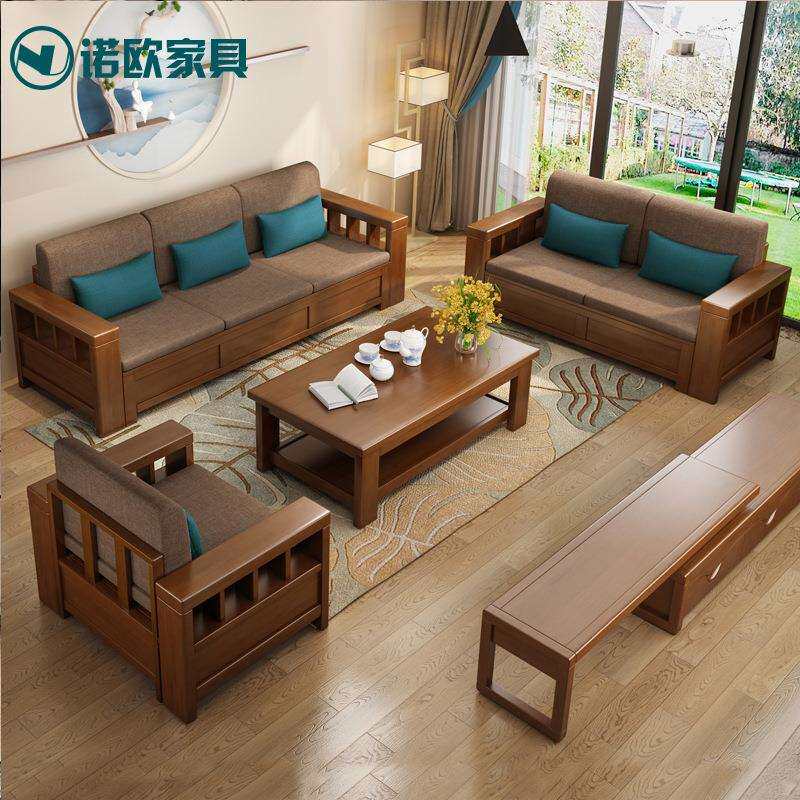 中式布艺实木沙发组合大小户型办公室多功能沙发床厂家直销家具