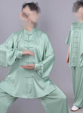新款醋酸缎八段锦太极拳服女比赛表演练功服男春夏季凉爽高端太极
