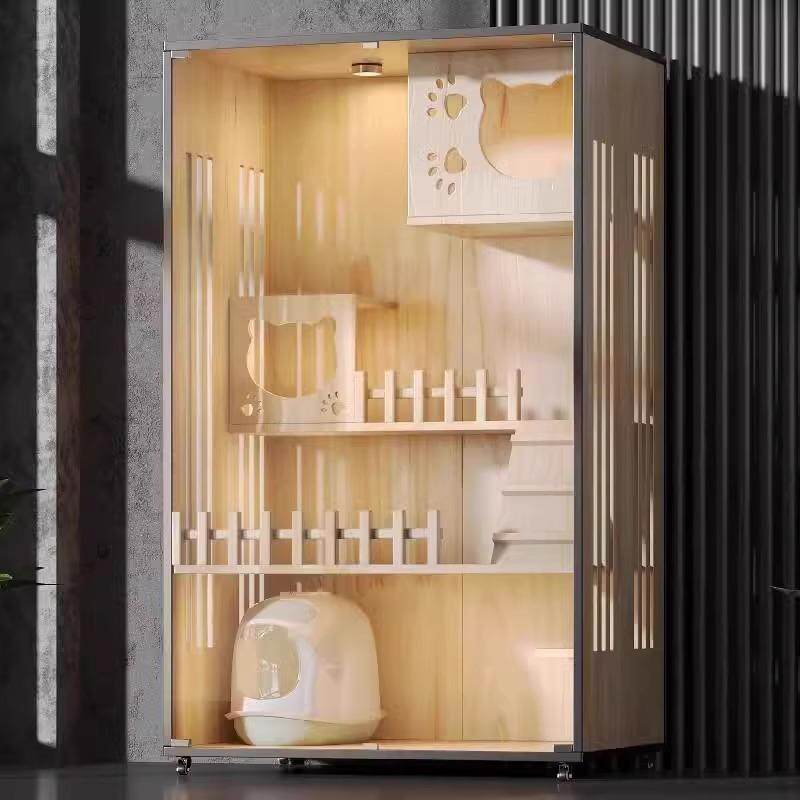 家用木质猫别墅宠物柜超大自由空间豪华猫舍屋猫笼带厕所