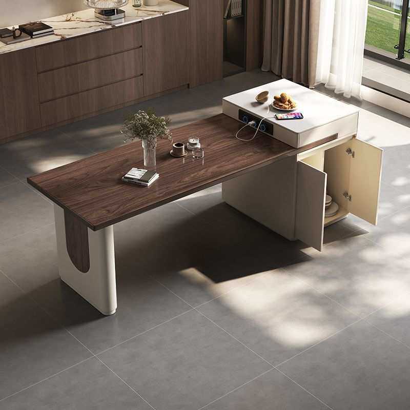 现代简约全实木岛台餐桌一体小户型家用可伸缩高级轻奢餐桌椅组合