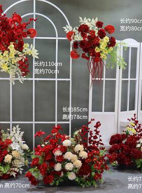 新款婚庆花玫红LCI地色套系排花仿真绢花T成品装饰盆花台路引婚礼