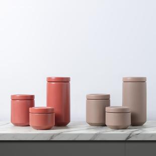 TLH丝绒物感圆柱质形陶瓷储罐收纳杂罐粮茶叶食品陶罐摆件家居装