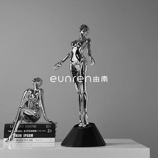 简约代电镀空基机械女神人雕塑物艺术摆件NIY家居客厅软装现山饰