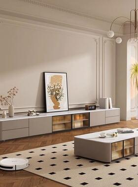 实木玻奢璃落EBY地高地款电视柜法式轻高级感岩板台新款现代简客