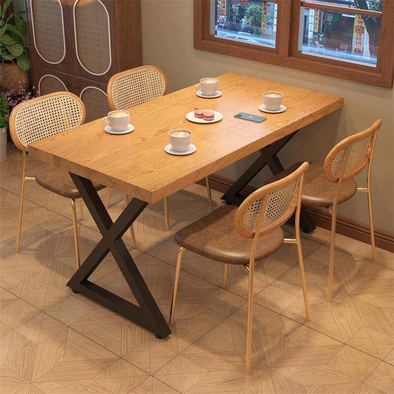 式美复古闲一桌四椅wl-30咖啡店用实木餐桌椅组合商饭休店长方形