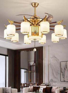 【江山】全铜风扇灯新中式别墅家用室餐厅茶室吊扇灯隐形电扇灯具