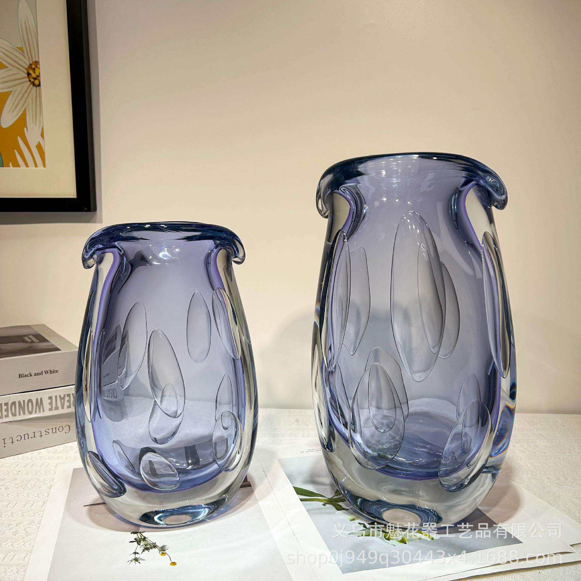 设计师款高端大气泡花器琉璃水晶花瓶现代家居酒店艺术感软装摆件