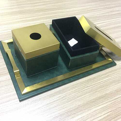 简约新中式酒店样板房家用客厅桌面摆件不锈钢五金边框托盘