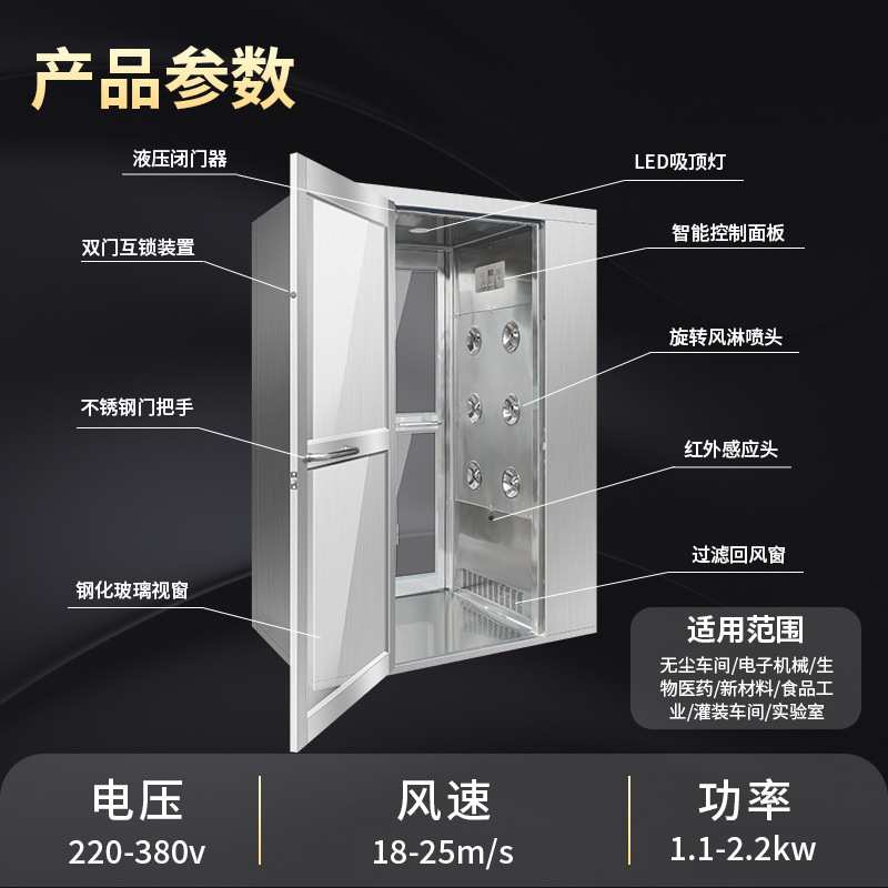 不锈钢风淋室加装手消毒器联动自动开门吹淋风淋门食品厂用风淋室