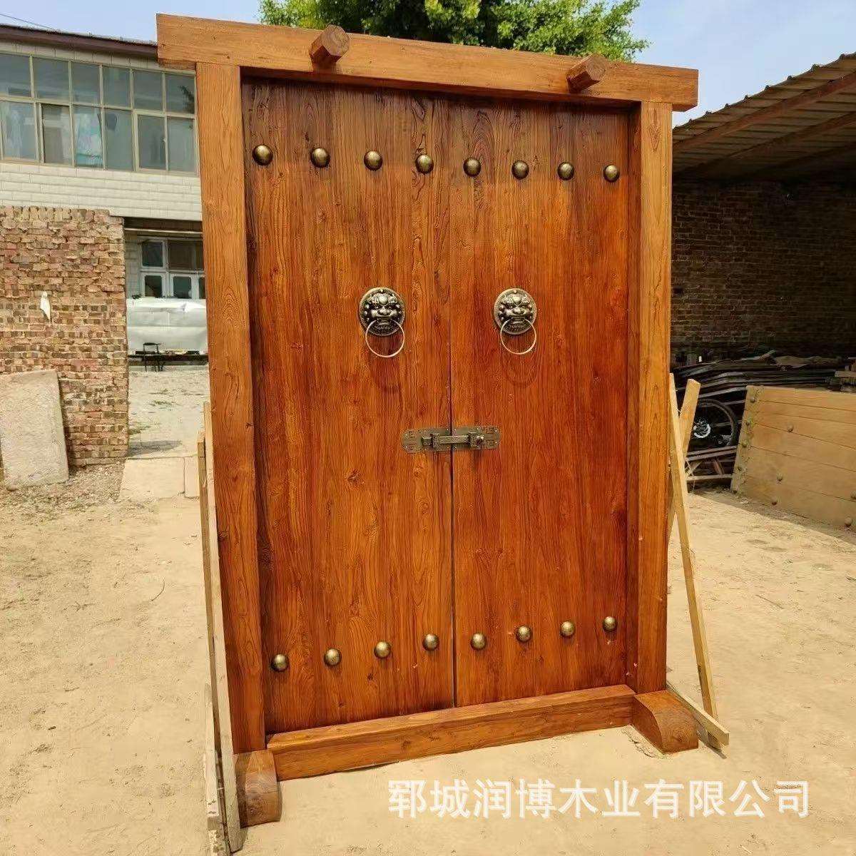 老榆木大门别墅祠堂进户门风化板榆木大门双开门实木门