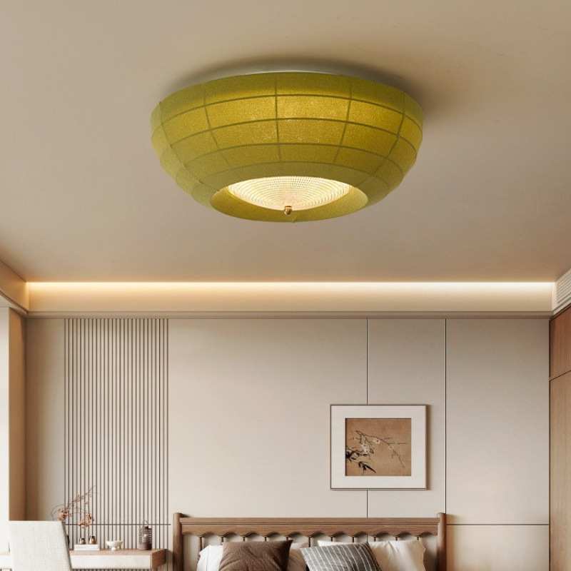 中古风纯色卧室吸顶灯复古简约布艺led中山灯具全光谱护眼卧室书