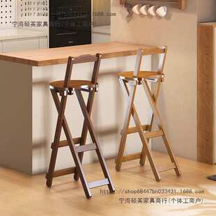可折叠高凳子实木圆凳家用木凳子餐凳简约成人商用高脚凳原木椅子