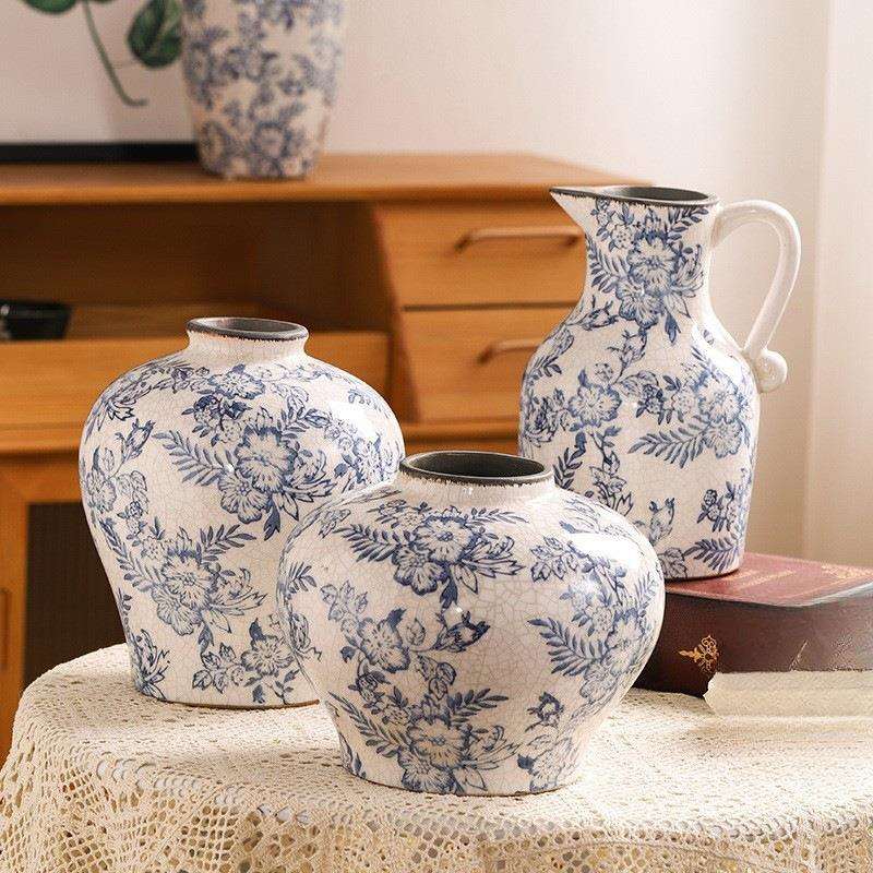 北欧青花陶瓷花瓶中式客厅桌面仿古插花瓶板房别墅装饰家品居摆设