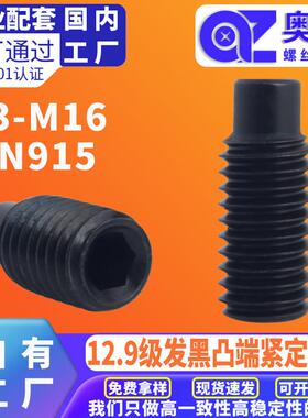 12.9高强度40Cr合金钢DIN915黑色机米无头螺丝内六角凸端紧定螺钉
