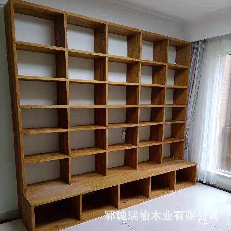 复古老榆木书柜客厅落地式置物架家用储物柜一体式靠墙柜子立柜
