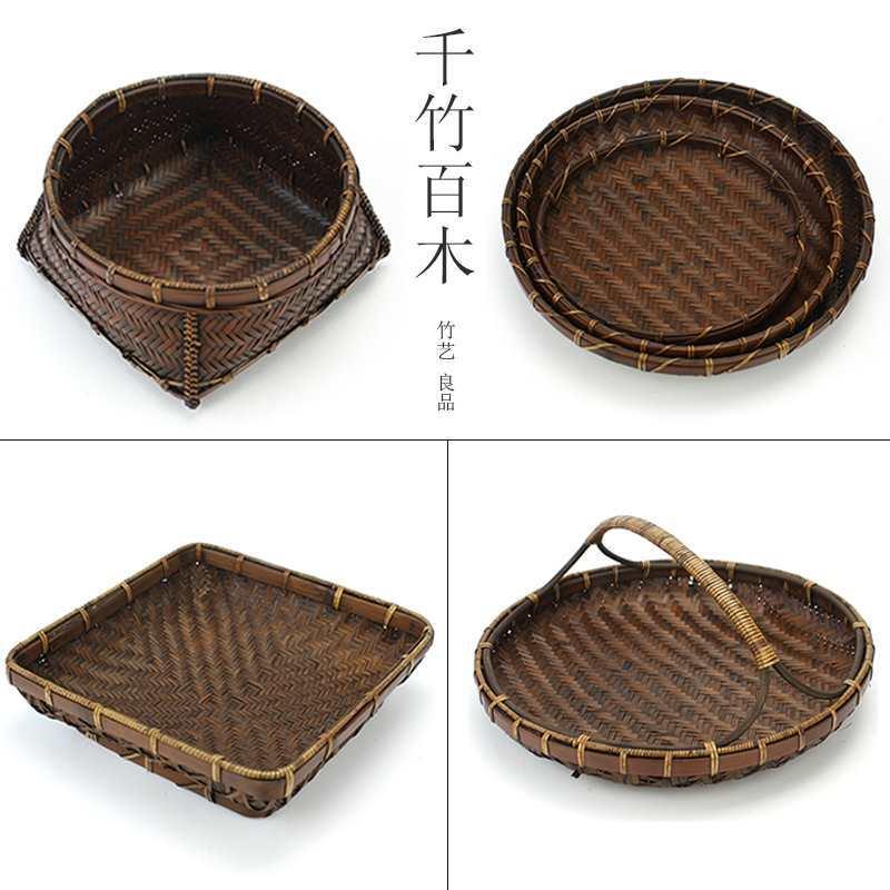 手工编织复古茶点水果茶点心篮茶具收纳盒篮筐干果手提日式托盘