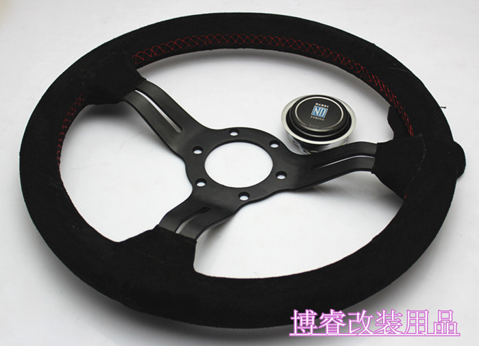 汽车改装14寸赛车方向盘磨砂皮个性竞技漂移翻毛皮加厚款j通用