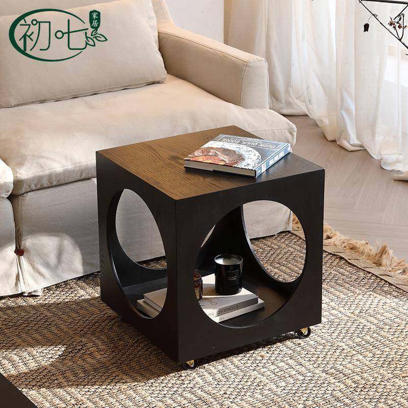北欧风实木镂空沙发边桌中古可移动小茶几卧室黑色床头桌方形茶桌,机械设备,其他机械设备,淘宝优惠券,粉丝福利购,淘宝优惠卷