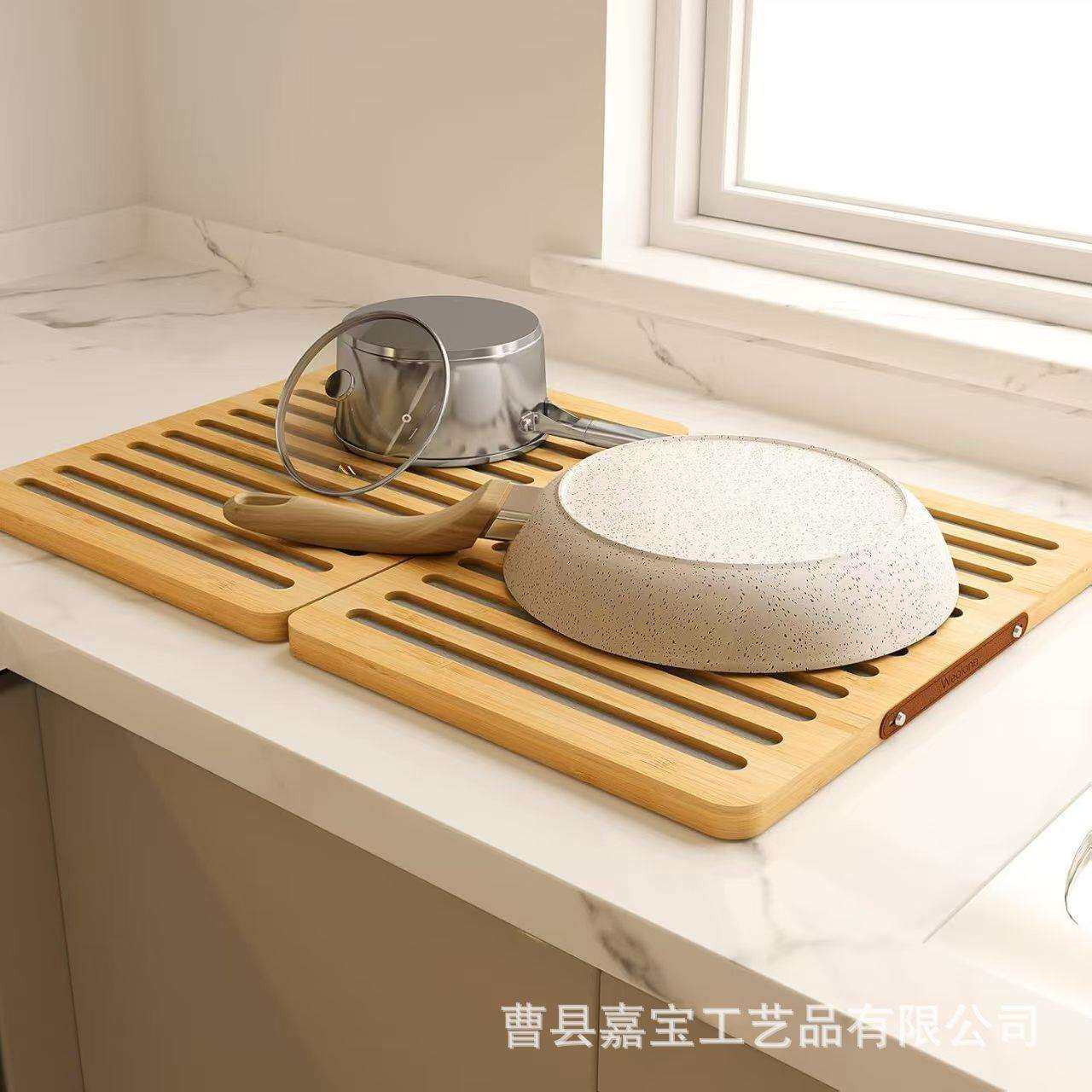 木质碗盘架沥水架家用厨房台面方形碟子锅收纳架实木可折叠抽屉架