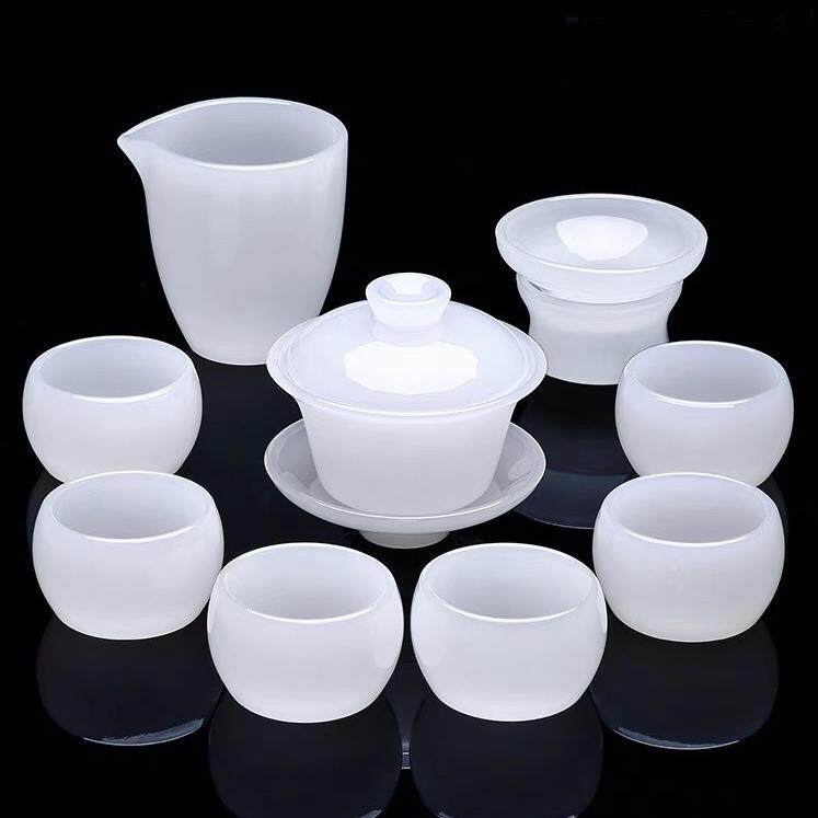 琉璃茶具套装组合白玉茶杯家用办公送礼玉瓷茶壶玻璃功夫盖碗