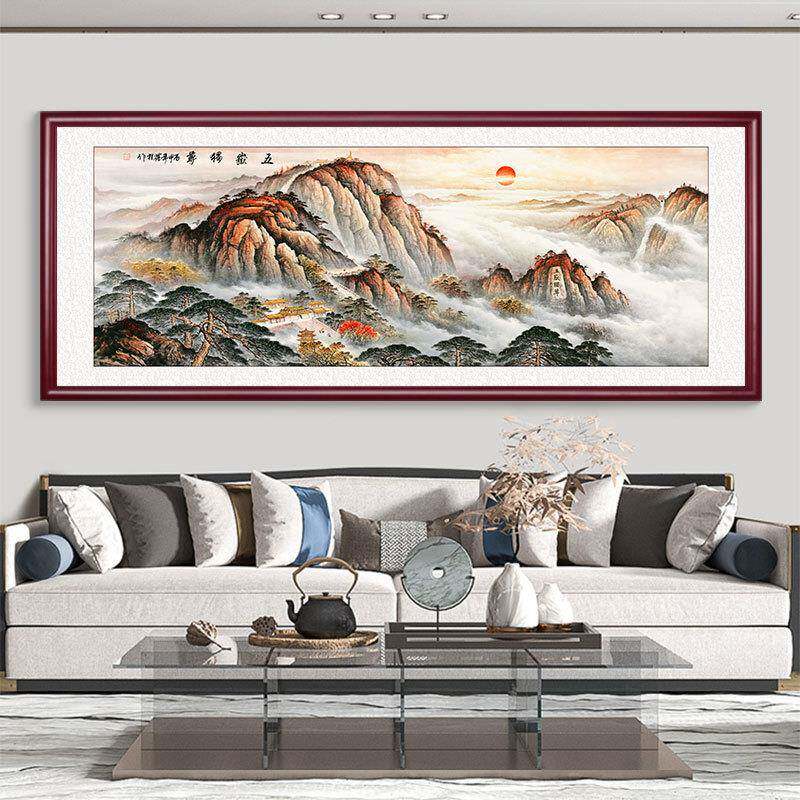 客厅装饰画中式山水画国画实木聚宝盆字画壁画办公室风水横幅挂画