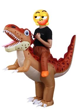 新款搞怪装饰橙色恐龙派对充气服适用于身高160-190cm