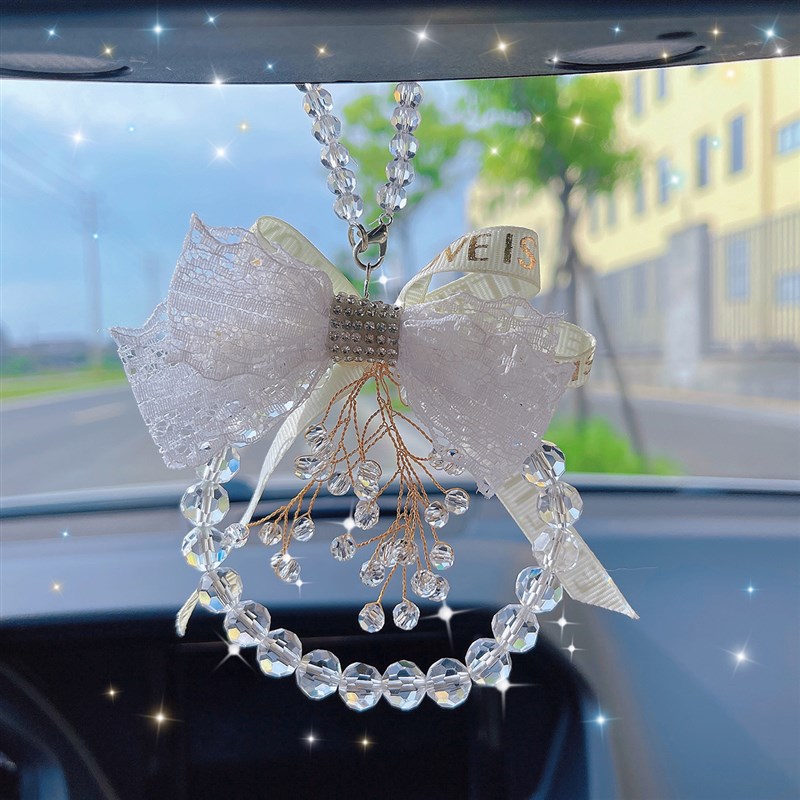 星空水晶汽车挂件镶钻蝴蝶结车内吊饰车载后视镜装饰挂饰汽车内饰