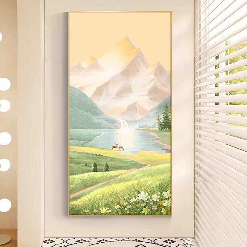 大芬油画村玄关装饰画入户走廊过道日照金山挂画小清新风景壁画