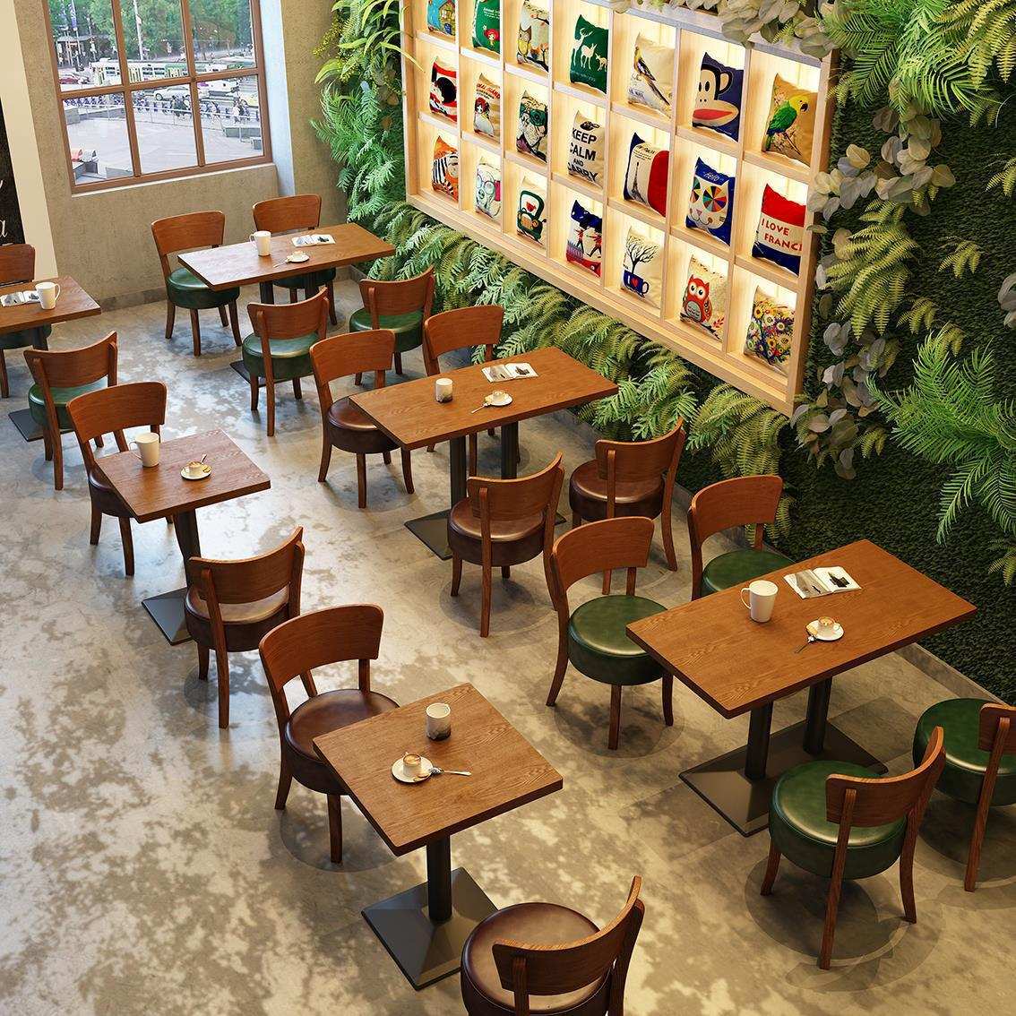 西餐厅咖啡馆清吧卡座酒吧奶茶甜品店复古休闲皮靠墙沙发桌椅组合
