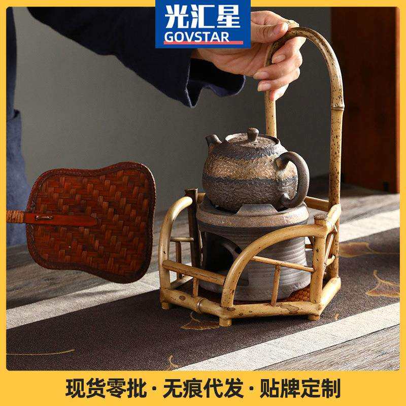 围炉冰茶竹制凉炉架梅鹿竹紫竹凉炉台复古架插花煎茶炉收纳博古架