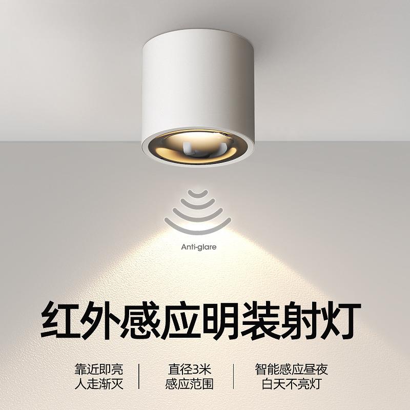 cob明装感应灯人体感应过道走廊灯入户玄关灯楼道筒灯吸顶式射灯