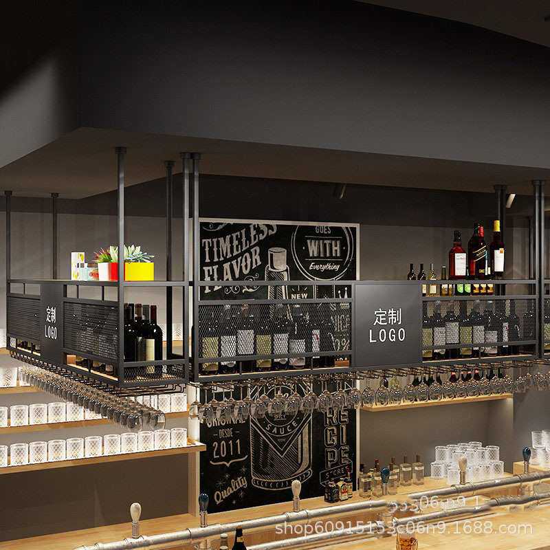 酒吧吧台酒架铁艺酒柜吊架倒挂酒杯架工业风悬挂吊柜置物架红酒架