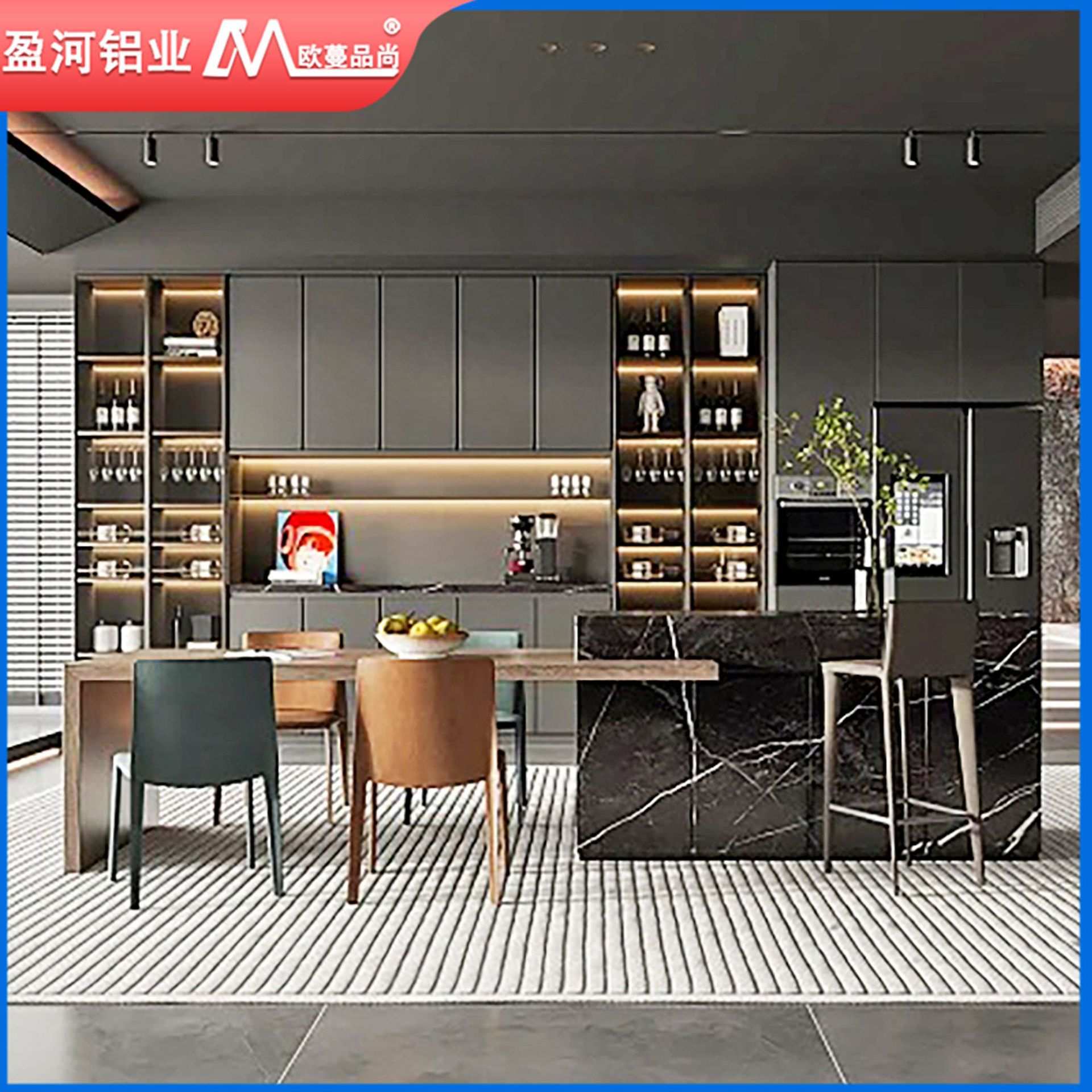铝合金餐边柜靠墙一体餐厅收纳柜子现代简约客厅全铝酒柜全屋整装