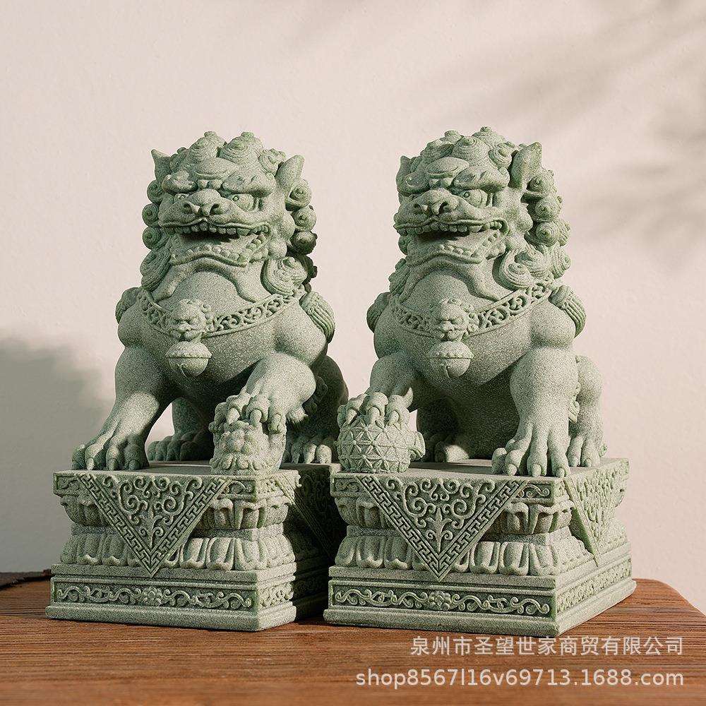 创意国风雕刻青砂石石雕狮子摆件庭院家用门口桌面茶宠茶桌装饰品