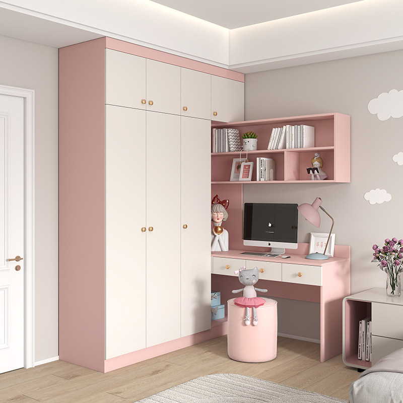 转角书桌电脑桌衣柜书架书柜组合一体家用卧室儿童房写字桌衣柜子