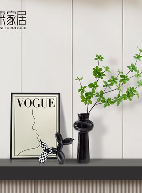 电视柜摆件装饰品中古风花瓶插花玄关轻奢高档仿真绿植高级感软装