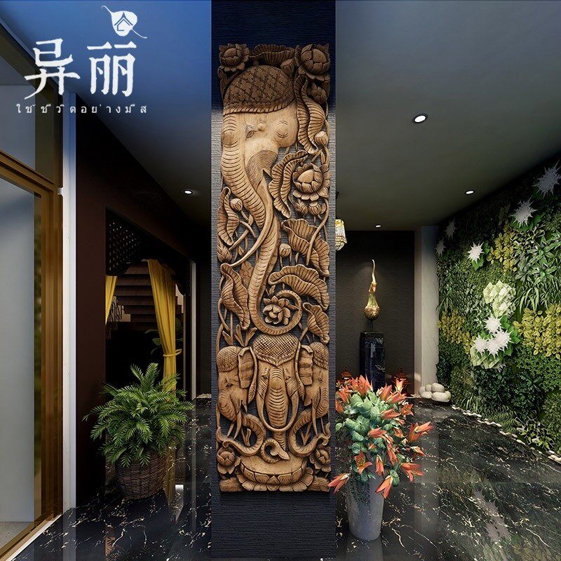 泰国木雕挂件实木雕花板客厅背景墙大象壁饰餐厅中式仿古装饰壁挂
