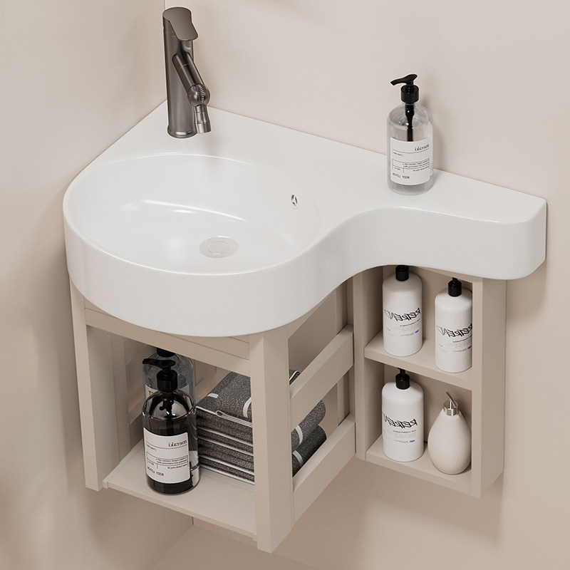 小户型防水太空铝奶油风挂墙式洗手盆墙角挂盆加深加大陶瓷洗脸盆